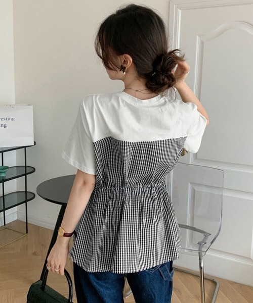 Miniministore(ミニミニストア)の「ドッキングペプラムブラウス 半袖トップス(シャツ/ブラウス・レディース・ブラック系1/ホワイト/ブラック/ホワイト系1/ホワイト×ブラック・M/L)」の15枚目の写真
