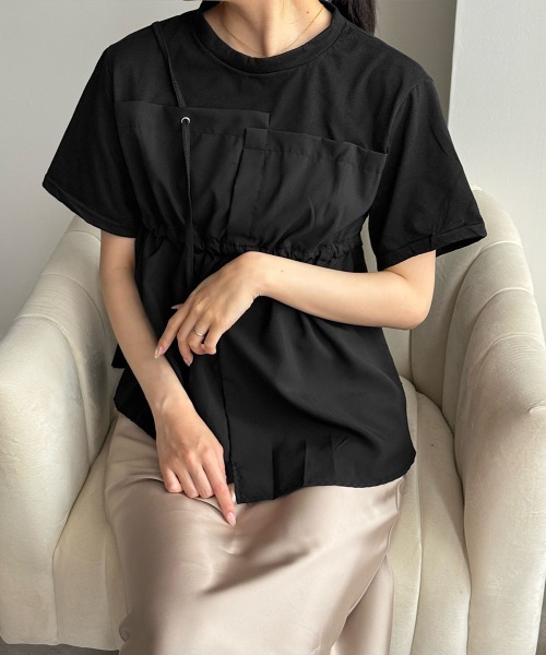 Miniministore(ミニミニストア)の「ドッキングペプラムブラウス 半袖トップス(シャツ/ブラウス・レディース・ブラック系1/ホワイト/ブラック/ホワイト系1/ホワイト×ブラック・M/L)」の22枚目の写真