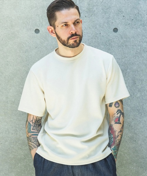 MR.OLIVE(ミスターオリーブ)の「【MR.OLIVE】POLYESTER HEMP JERSEY /CREW NECK T-SHIRT(Tシャツ/カットソー・メンズ・ブラウン/ナチュラル/ブラック・M/L)」の1枚目の写真