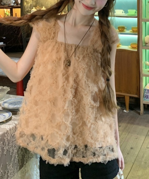 AMAJI(アマジ)の「メッシュ切替 フレアスリーブ トップス(その他トップス・レディース・イエロー/ベージュ・SMALL/MEDIUM/LARGE)」の3枚目の写真