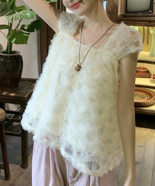 AMAJI(アマジ)の「メッシュ切替 フレアスリーブ トップス(その他トップス・レディース・イエロー/ベージュ・SMALL/MEDIUM/LARGE)」の5枚目の写真