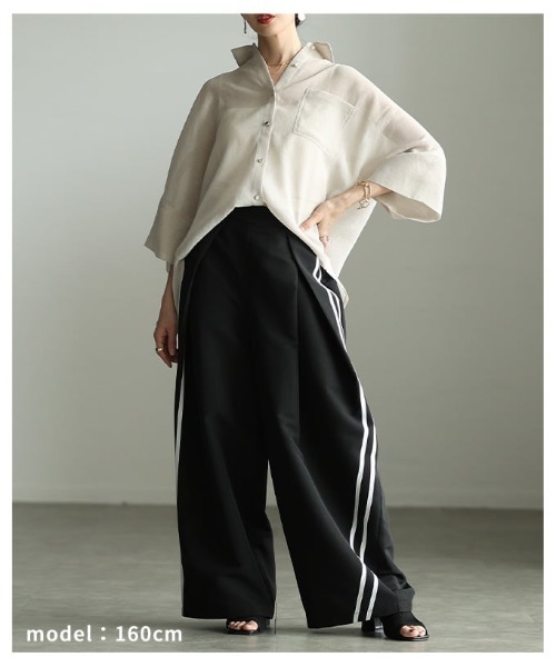 Sawa a la mode（サワアラモード）の「バックスリットシアービッグシャツ（シャツ/ブラウス・レディース・ライトベージュ/ブラック・FREE）」の8枚目の写真