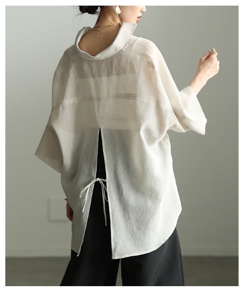 Sawa a la mode（サワアラモード）の「バックスリットシアービッグシャツ（シャツ/ブラウス・レディース・ライトベージュ/ブラック・FREE）」の10枚目の写真