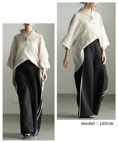 Sawa a la mode（サワアラモード）の「バックスリットシアービッグシャツ（シャツ/ブラウス・レディース・ライトベージュ/ブラック・FREE）」の11枚目の写真