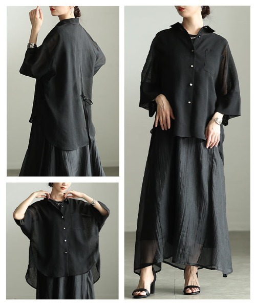 Sawa a la mode（サワアラモード）の「バックスリットシアービッグシャツ（シャツ/ブラウス・レディース・ライトベージュ/ブラック・FREE）」の18枚目の写真