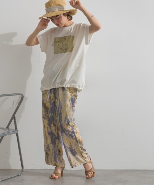 le colis(ルコリ)の「裾ドロスト半袖チュニック(Tシャツ/カットソー・レディース・チャコールグレー/オレンジ/オフホワイト/ブルー・FREE)」の9枚目の写真