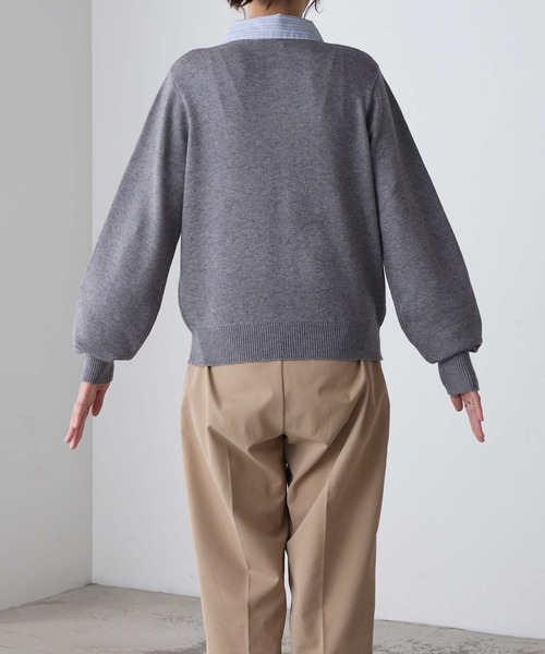 BONLECILL(ボンルシール)の「【至福のカヌレニット】シャツ襟ドッキングボリュームスリーブポロニット(ニット/セーター・レディース・ブラウン/ブラック/ネイビー/グレー/アイボリー/チャコールグレー・FREE)」の11枚目の写真