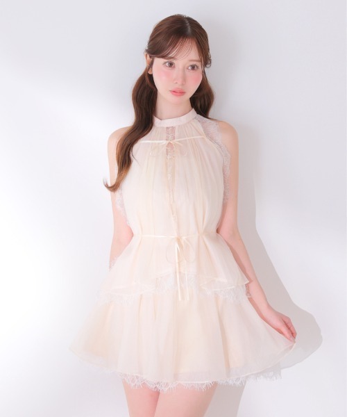 Lame chiffon lace halter ribbon blouse（シャツ/ブラウス）｜M me 