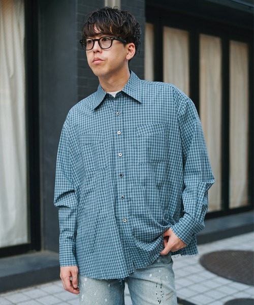 Name.(ネーム)の「T/R CHECK REGULAR SHIRT CUT OFF(シャツ/ブラウス・メンズ・ベージュ/ネイビー・1/2)」の15枚目の写真