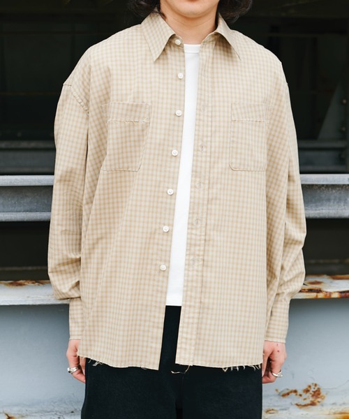 Name.(ネーム)の「T/R CHECK REGULAR SHIRT CUT OFF(シャツ/ブラウス・メンズ・ベージュ/ネイビー・1/2)」の3枚目の写真