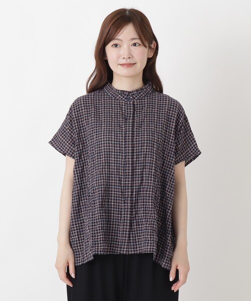 one'sterrace（ワンズテラス）の「衿フリル フレンチスリーブチェックシャツ（シャツ/ブラウス・レディース・ネイビー系5/グレー系その他7/アイボリー系8/ダークブラウン系8・02）」の19枚目の写真