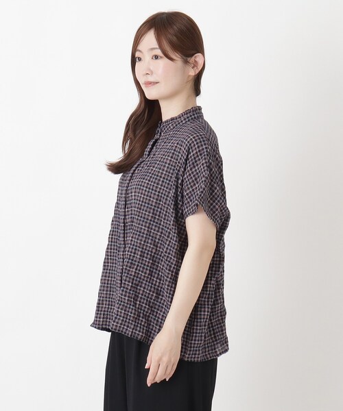 one'sterrace（ワンズテラス）の「衿フリル フレンチスリーブチェックシャツ（シャツ/ブラウス・レディース・ネイビー系5/グレー系その他7/アイボリー系8/ダークブラウン系8・02）」の18枚目の写真