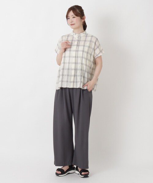 one'sterrace（ワンズテラス）の「衿フリル フレンチスリーブチェックシャツ（シャツ/ブラウス・レディース・ネイビー系5/グレー系その他7/アイボリー系8/ダークブラウン系8・02）」の11枚目の写真
