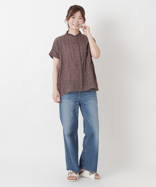 one'sterrace（ワンズテラス）の「衿フリル フレンチスリーブチェックシャツ（シャツ/ブラウス・レディース・ネイビー系5/グレー系その他7/アイボリー系8/ダークブラウン系8・02）」の7枚目の写真
