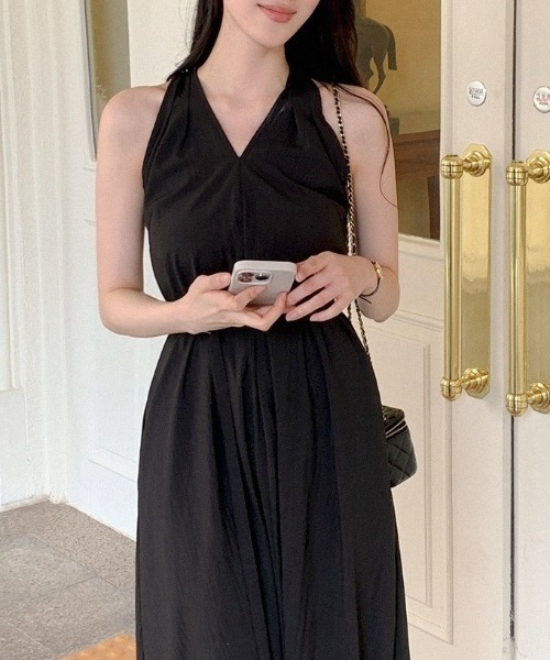 セール】YUGA_YGMC Korean-style Halter neck long resort dress