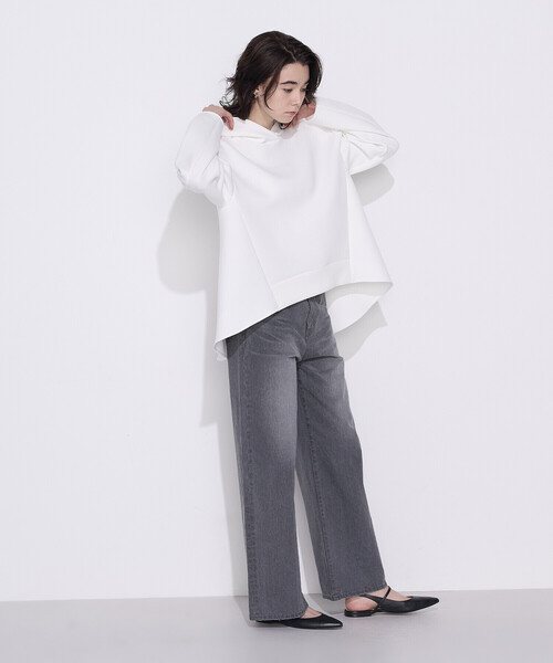 COMME CA Wardrobe（コムサワードローブ）の「〔 +サイズ 〕ソフトストレッチダンボールニット フーディー（パーカー・レディース・サックスブルー・13号）」の4枚目の写真