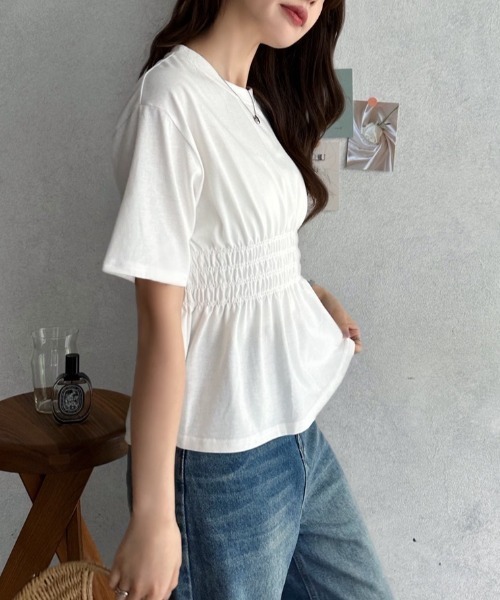 TREOVER(トレオーバー)の「スタイルアップを叶えるウエストシャーリングTシャツ(Tシャツ/カットソー・レディース・チャコールグレー/オフホワイト・FREE)」の4枚目の写真