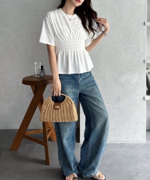 TREOVER(トレオーバー)の「スタイルアップを叶えるウエストシャーリングTシャツ(Tシャツ/カットソー・レディース・チャコールグレー/オフホワイト・FREE)」の6枚目の写真
