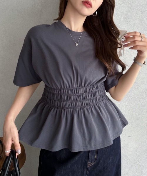 TREOVER(トレオーバー)の「スタイルアップを叶えるウエストシャーリングTシャツ(Tシャツ/カットソー・レディース・チャコールグレー/オフホワイト・FREE)」の7枚目の写真