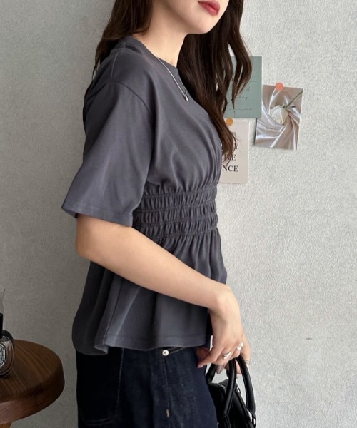 TREOVER(トレオーバー)の「スタイルアップを叶えるウエストシャーリングTシャツ(Tシャツ/カットソー・レディース・チャコールグレー/オフホワイト・FREE)」の8枚目の写真
