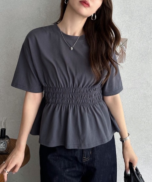 TREOVER(トレオーバー)の「スタイルアップを叶えるウエストシャーリングTシャツ(Tシャツ/カットソー・レディース・チャコールグレー/オフホワイト・FREE)」の12枚目の写真