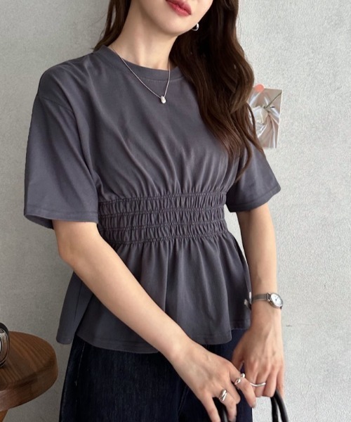 TREOVER(トレオーバー)の「スタイルアップを叶えるウエストシャーリングTシャツ(Tシャツ/カットソー・レディース・チャコールグレー/オフホワイト・FREE)」の14枚目の写真