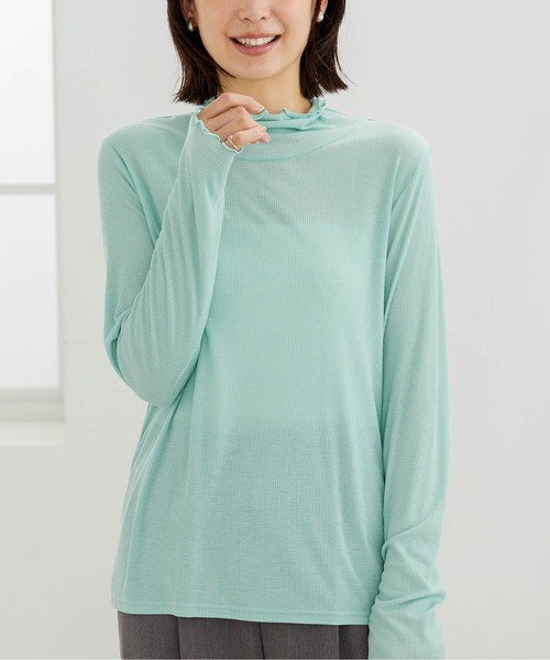 BELLUNA PLUS(ベルーナ)の「シアーリブ素材メロー使いプルオーバー(Tシャツ/カットソー・レディース・レッド/ミント/ブラック/ホワイト×ブラック・MEDIUM/LARGE/X-LARGE)」の3枚目の写真