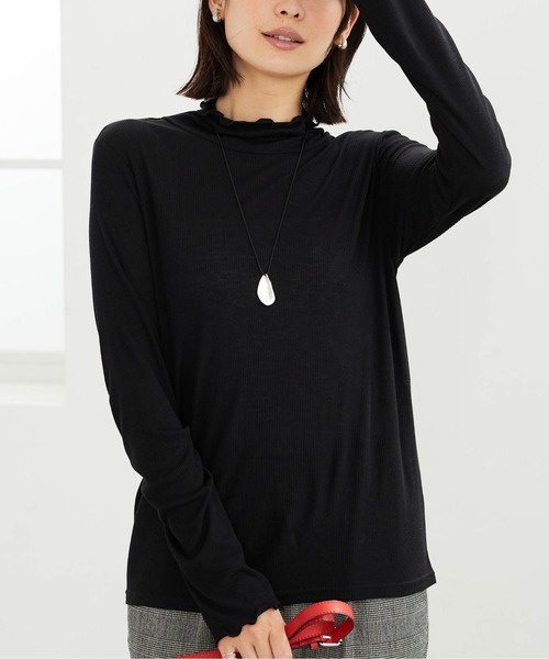 BELLUNA PLUS(ベルーナ)の「シアーリブ素材メロー使いプルオーバー(Tシャツ/カットソー・レディース・レッド/ミント/ブラック/ホワイト×ブラック・MEDIUM/LARGE/X-LARGE)」の2枚目の写真