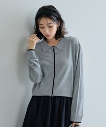 リネンライク配色ポロカーディガン