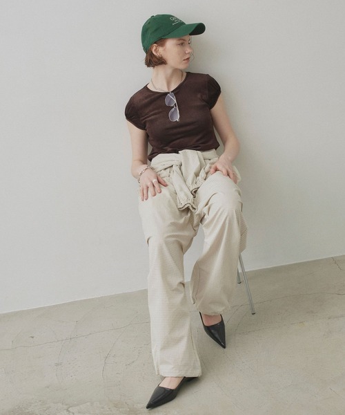 uchi.（ウチ）の「2WAYフェイクスリーブ付き2タックチェックイージーパンツ（その他パンツ・レディース・アイボリー/ブラック・FREE）」の10枚目の写真