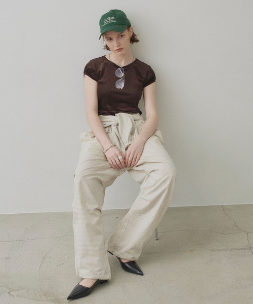 uchi.（ウチ）の「2WAYフェイクスリーブ付き2タックチェックイージーパンツ（その他パンツ・レディース・アイボリー/ブラック・FREE）」の7枚目の写真