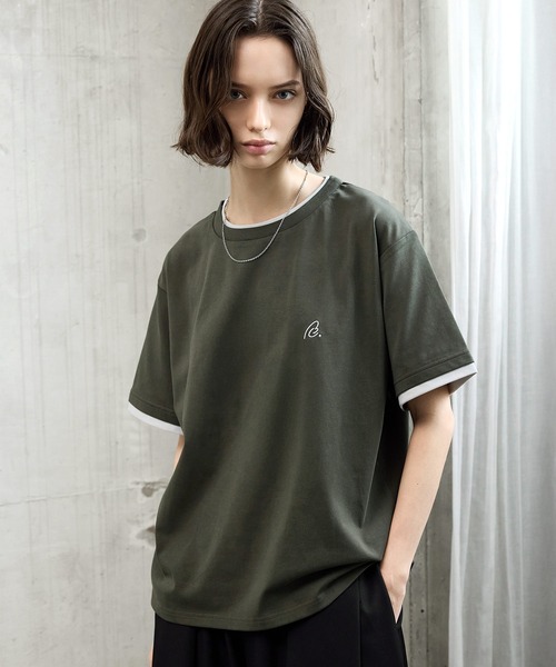 ROCHEM(ローシェン)の「ワンポイントロゴ刺繍フェイクレイヤードTシャツ(Tシャツ/カットソー・メンズ・カーキ/ネイビー/ブラック/ホワイト・L/S/XS/M)」の3枚目の写真