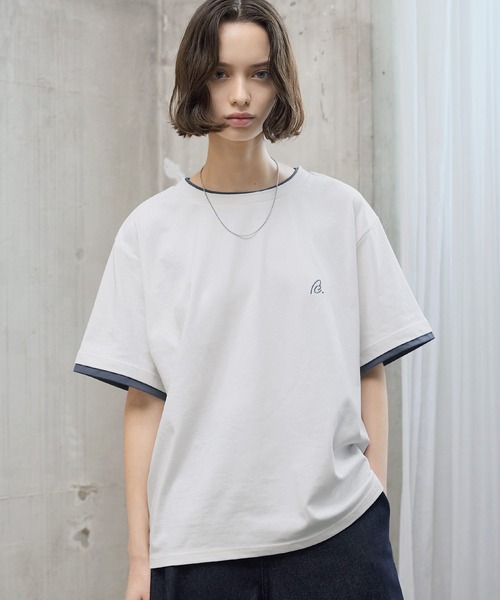 ROCHEM(ローシェン)の「ワンポイントロゴ刺繍フェイクレイヤードTシャツ(Tシャツ/カットソー・メンズ・カーキ/ネイビー/ブラック/ホワイト・L/S/XS/M)」の2枚目の写真