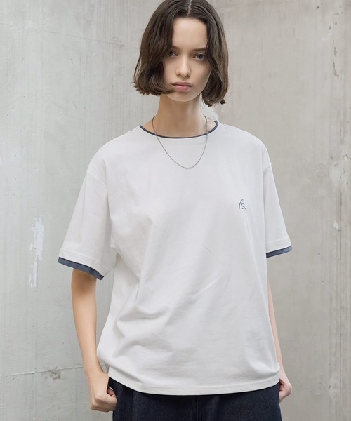 ROCHEM(ローシェン)の「ワンポイントロゴ刺繍フェイクレイヤードTシャツ(Tシャツ/カットソー・メンズ・カーキ/ネイビー/ブラック/ホワイト・L/S/XS/M)」の5枚目の写真