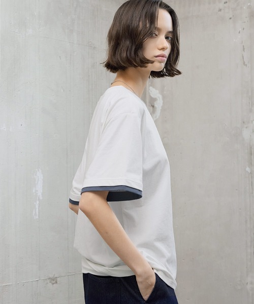 ROCHEM(ローシェン)の「ワンポイントロゴ刺繍フェイクレイヤードTシャツ(Tシャツ/カットソー・メンズ・カーキ/ネイビー/ブラック/ホワイト・L/S/XS/M)」の7枚目の写真