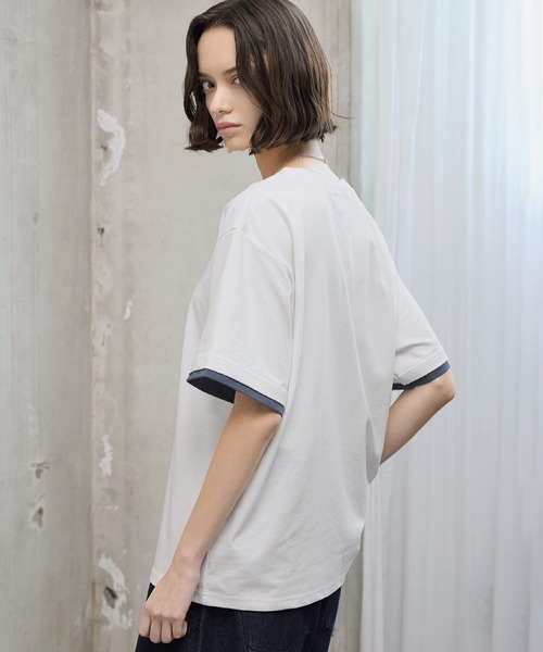ROCHEM(ローシェン)の「ワンポイントロゴ刺繍フェイクレイヤードTシャツ(Tシャツ/カットソー・メンズ・カーキ/ネイビー/ブラック/ホワイト・L/S/XS/M)」の9枚目の写真
