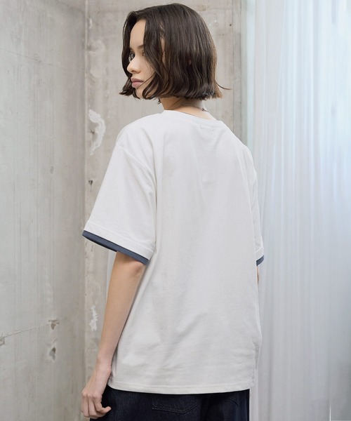 ROCHEM(ローシェン)の「ワンポイントロゴ刺繍フェイクレイヤードTシャツ(Tシャツ/カットソー・メンズ・カーキ/ネイビー/ブラック/ホワイト・L/S/XS/M)」の10枚目の写真