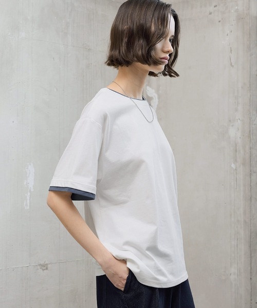 ROCHEM(ローシェン)の「ワンポイントロゴ刺繍フェイクレイヤードTシャツ(Tシャツ/カットソー・メンズ・カーキ/ネイビー/ブラック/ホワイト・L/S/XS/M)」の6枚目の写真