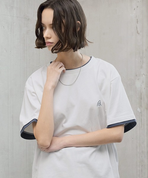 ROCHEM(ローシェン)の「ワンポイントロゴ刺繍フェイクレイヤードTシャツ(Tシャツ/カットソー・メンズ・カーキ/ネイビー/ブラック/ホワイト・L/S/XS/M)」の8枚目の写真