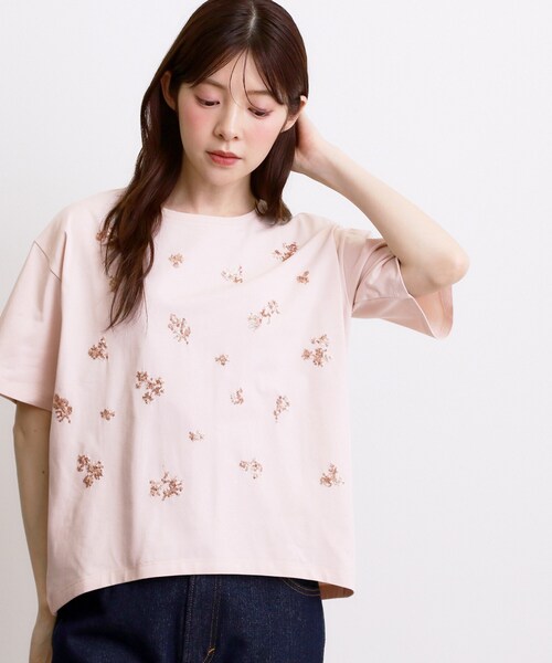 grove（グローブ）の「フラワーモチーフスパンコールTシャツ（Tシャツ/カットソー・レディース・オフホワイト/ブラック/サンドベージュ・02/03/01/04/05）」の12枚目の写真