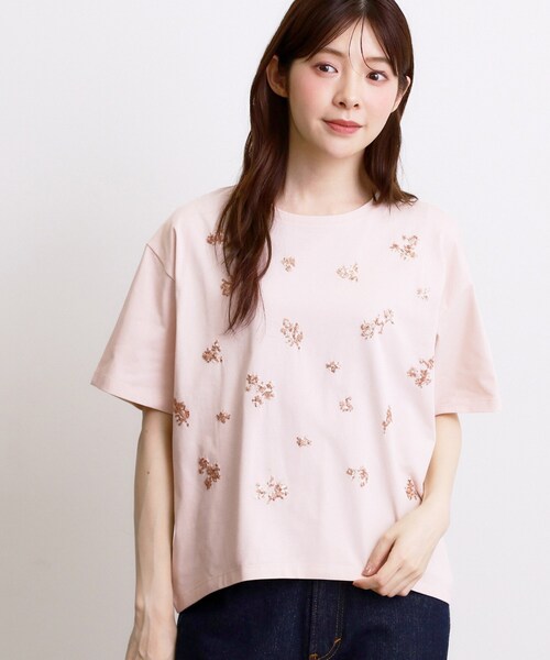 grove（グローブ）の「フラワーモチーフスパンコールTシャツ（Tシャツ/カットソー・レディース・オフホワイト/ブラック/サンドベージュ・02/03/01/04/05）」の13枚目の写真