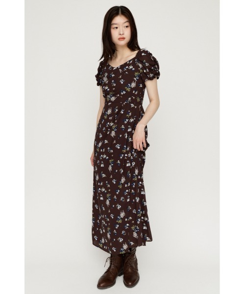 SLY（スライ）の「VINTAGE FLOWER L/OP ヴィンテージフラワーロングワンピース 夏服 秋服（ワンピース・レディース・ネイビー系/ブラウン系その他2・2/1）」の3枚目の写真
