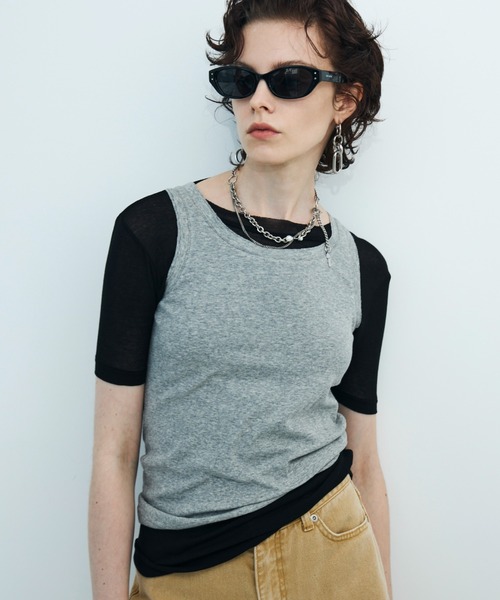 JOSE MOON(ジョゼムーン)の「SHEER RIB TANKTOP/シアーリブタンクトップ(タンクトップ・レディース・ブラック/グレー/ホワイト・FREE)」の3枚目の写真