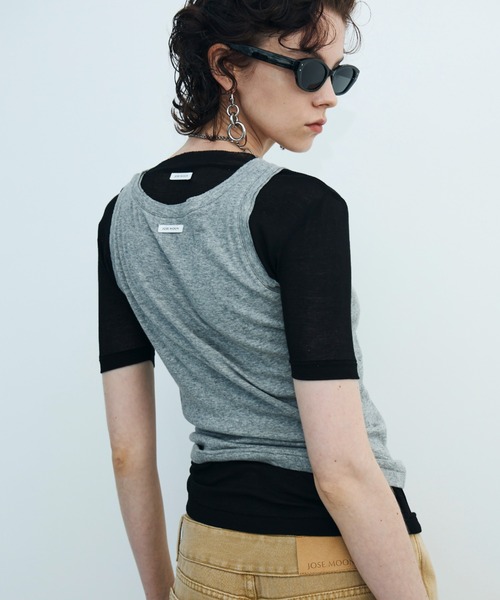 JOSE MOON(ジョゼムーン)の「SHEER RIB TANKTOP/シアーリブタンクトップ(タンクトップ・レディース・ブラック/グレー/ホワイト・FREE)」の20枚目の写真
