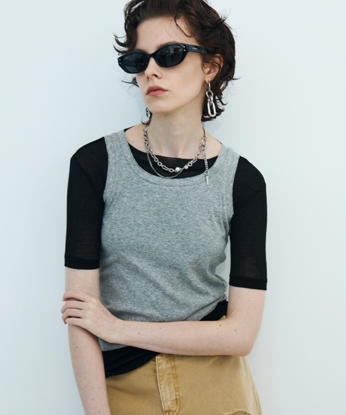 JOSE MOON(ジョゼムーン)の「SHEER RIB TANKTOP/シアーリブタンクトップ(タンクトップ・レディース・ブラック/グレー/ホワイト・FREE)」の19枚目の写真