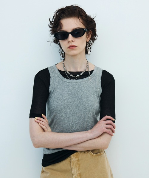 JOSE MOON(ジョゼムーン)の「SHEER RIB TANKTOP/シアーリブタンクトップ(タンクトップ・レディース・ブラック/グレー/ホワイト・FREE)」の18枚目の写真