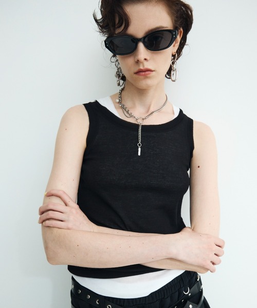 JOSE MOON(ジョゼムーン)の「SHEER RIB TANKTOP/シアーリブタンクトップ(タンクトップ・レディース・ブラック/グレー/ホワイト・FREE)」の4枚目の写真