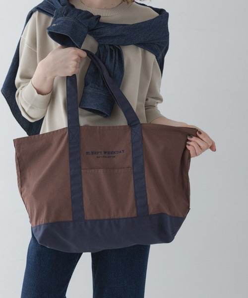 URBAN RESEARCH Sonny Label(アーバンリサーチサニーレーベル)の「SLEEPY WEEKDAY TOTEBAG(トートバッグ・レディース・ネイビー/ブラウン系その他/グリーン・ONE)」の1枚目の写真