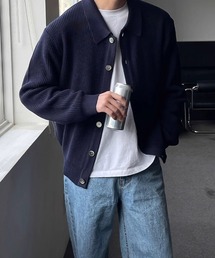 襟付きリブニットカーディガン