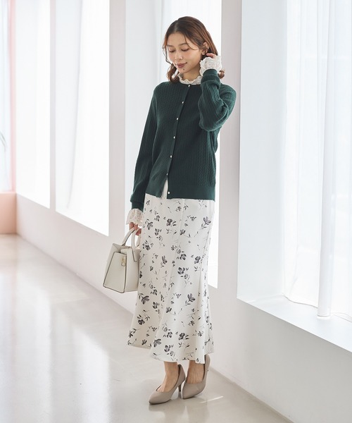 Honeys(ハニーズ)の「花柄マーメイドスカート(スカート・レディース・アイボリー系1/ブラウン系1/パープル系1・3L/L/LL/M/S)」の5枚目の写真